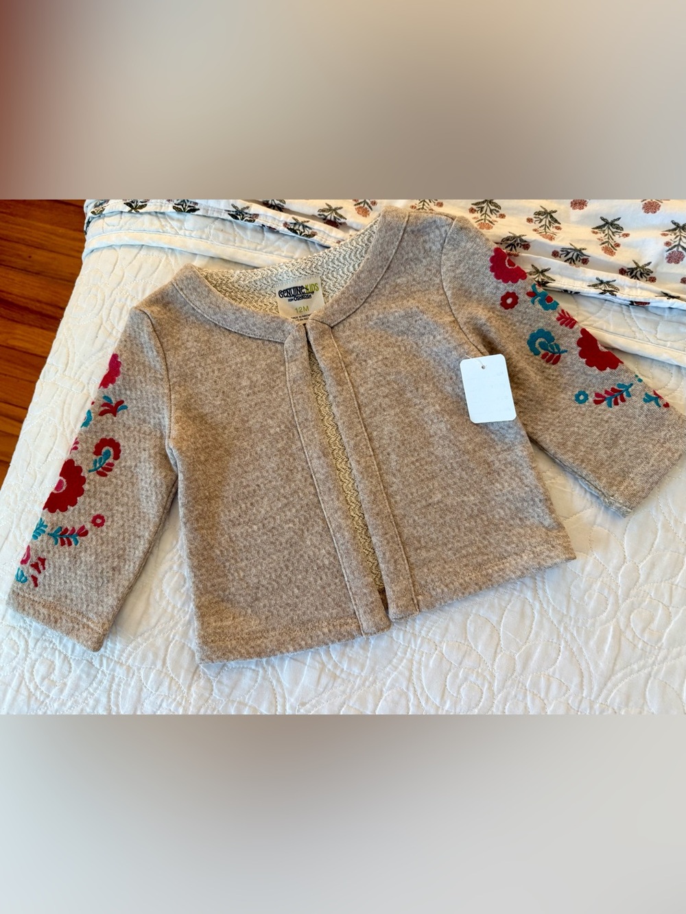 Baby Girl’s Genuine Kids OshKosh Floral Embroidered Beige Cardigan